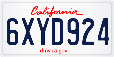 CA license plate 6XYD924