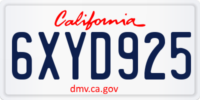 CA license plate 6XYD925