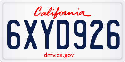 CA license plate 6XYD926