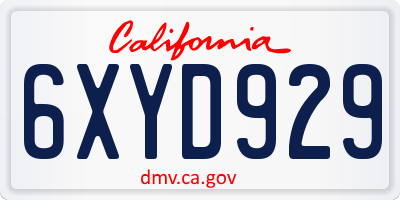 CA license plate 6XYD929