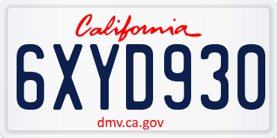 CA license plate 6XYD930