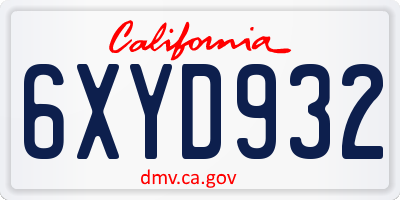 CA license plate 6XYD932