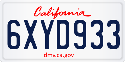 CA license plate 6XYD933