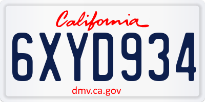 CA license plate 6XYD934