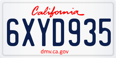 CA license plate 6XYD935