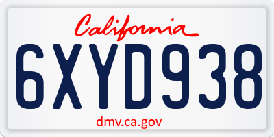 CA license plate 6XYD938