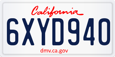 CA license plate 6XYD940