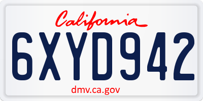 CA license plate 6XYD942
