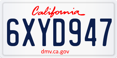 CA license plate 6XYD947