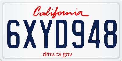 CA license plate 6XYD948