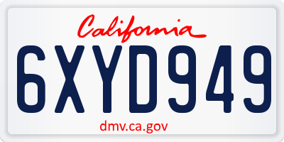 CA license plate 6XYD949