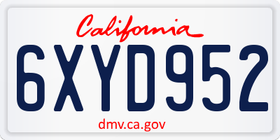 CA license plate 6XYD952