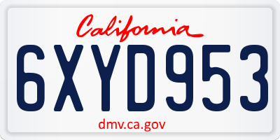 CA license plate 6XYD953