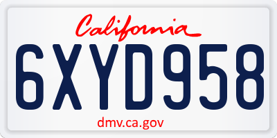 CA license plate 6XYD958