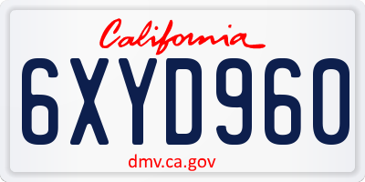 CA license plate 6XYD960
