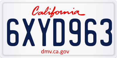 CA license plate 6XYD963