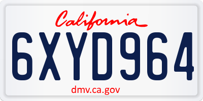 CA license plate 6XYD964