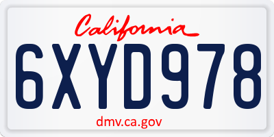 CA license plate 6XYD978