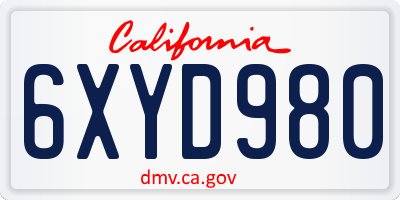 CA license plate 6XYD980