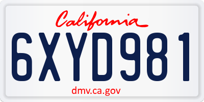 CA license plate 6XYD981