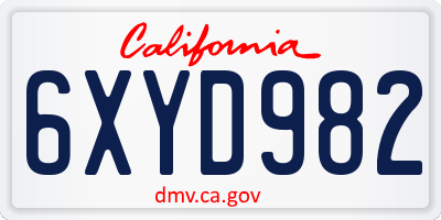 CA license plate 6XYD982