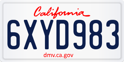 CA license plate 6XYD983