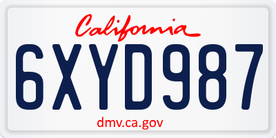 CA license plate 6XYD987