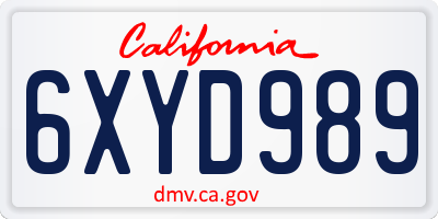 CA license plate 6XYD989