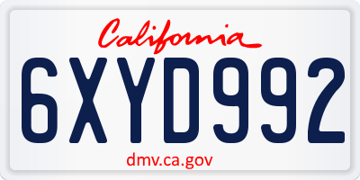 CA license plate 6XYD992