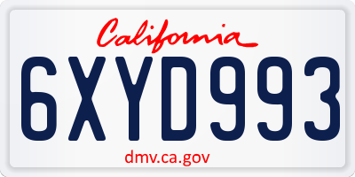 CA license plate 6XYD993