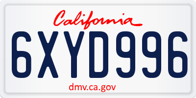 CA license plate 6XYD996