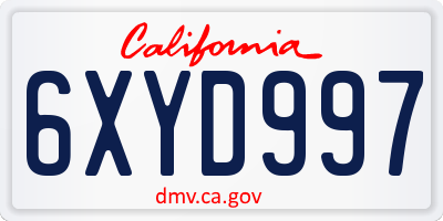 CA license plate 6XYD997