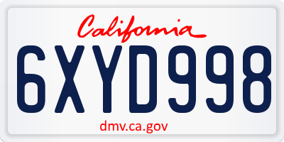 CA license plate 6XYD998