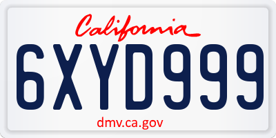 CA license plate 6XYD999