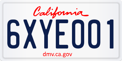 CA license plate 6XYE001