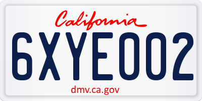 CA license plate 6XYE002