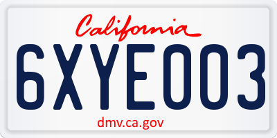 CA license plate 6XYE003