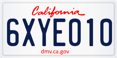 CA license plate 6XYE010