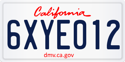 CA license plate 6XYE012