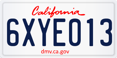 CA license plate 6XYE013