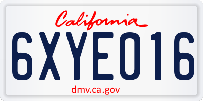 CA license plate 6XYE016