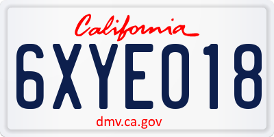 CA license plate 6XYE018