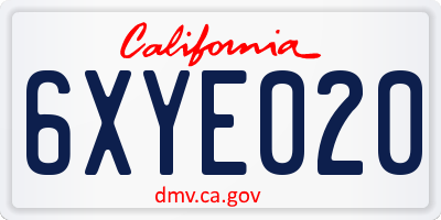 CA license plate 6XYE020