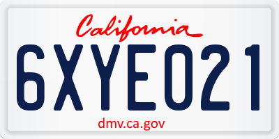 CA license plate 6XYE021
