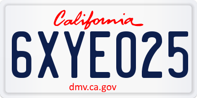 CA license plate 6XYE025