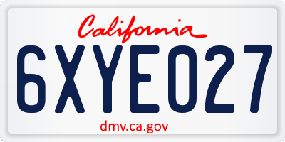 CA license plate 6XYE027