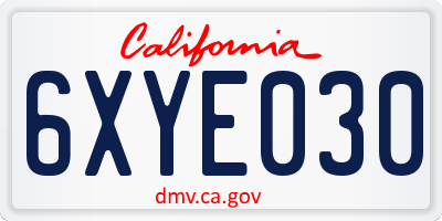 CA license plate 6XYE030