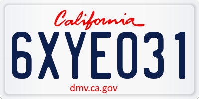 CA license plate 6XYE031