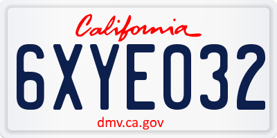 CA license plate 6XYE032