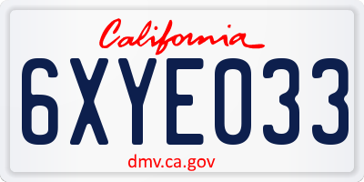 CA license plate 6XYE033